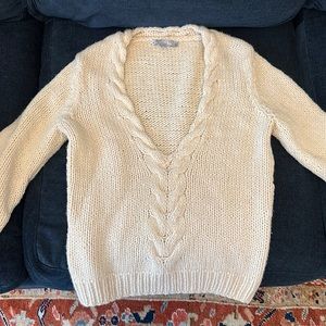Calypso St. Barth Wool/Cashmere Cream Cable Knit V Neck Quarter Sleeve Sweater S
